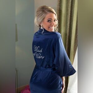 Ladies Maid of Honor Navy Satin Robe in L-XL